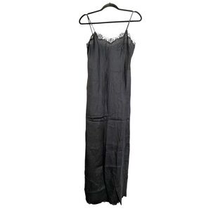 SINEQUANONE Paris Sleeveless Linen Maxi Dress Lace Trim Black 40